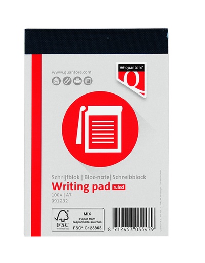 [091232] Bloc-notes Quantore A7 ligné 100 feuilles 60g