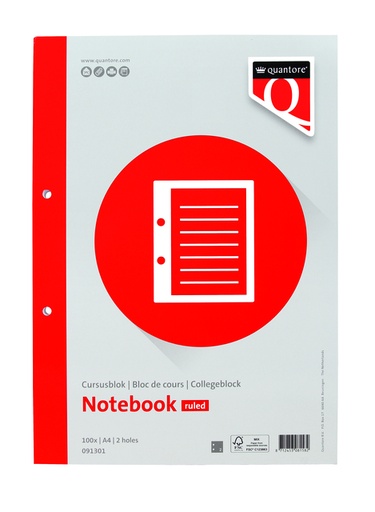 [091301] Cursusblok Quantore A4 lijn met kantlijn 200 pagina's 80gr
