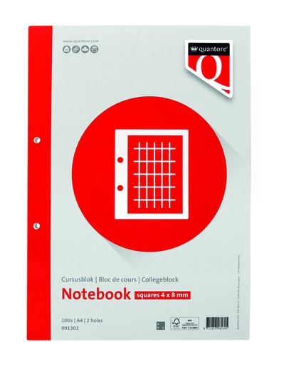 [091302] Bloc de cours Quantore A4 carreau 4x8 commercial + marge