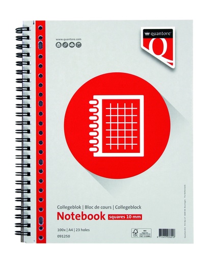 [091250] Bloc de cours Quantore A4 carreaux 10mm 23 perf 100 feuilles 70g