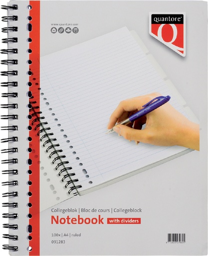 [091283] Collegeblok Quantore A4 lijn 23-gaats 4 tabs 200 pagina's 70gr