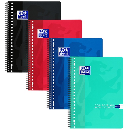 [011485] Collegeblok Oxford School A4 ruit 10x10mm 23-gaats 160 pagina's 80gr assorti