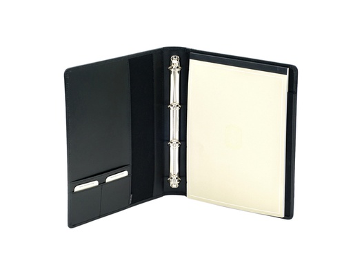 [513055] Schrijfmap van der Spek A4 4-rings 25mm O-mechaniek leer met nerf zwart