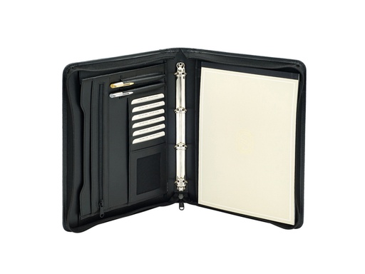 [513057] Conférencier Van der Spek A4 4 ann 25mm méc-O zip cuir nervuré noir