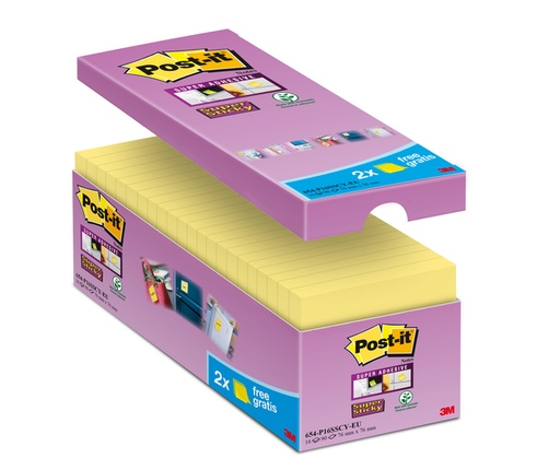 [392696] Memoblok Post-it 654 Super Sticky 76x76mm geel 14+2 gratis