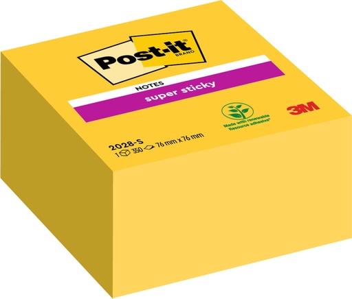[392701] Memoblok Post-it 2028 Super Sticky 76x76mm kubus geel