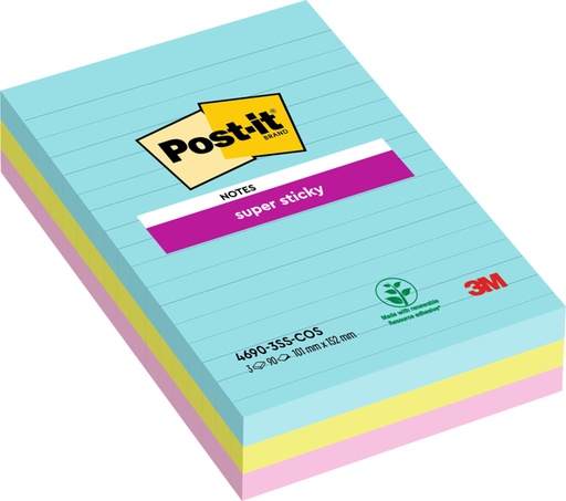 [392758] Memoblok Post-it 4690 Super Sticky 101x152mm Cosmic 3 stuks