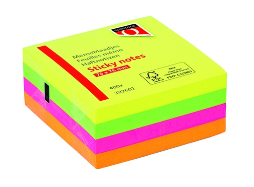 [392601] Bloc-mémos Quantore 76x76mm 4 couleurs fluo assorti 400 feuilles