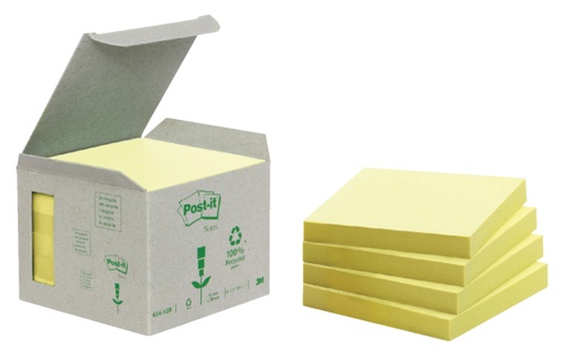 [392509] Bloc-mémos Post-it 654-1B 76x76mm recyclé jaune 6 pièces