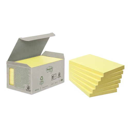 [392511] Memoblok Post-it 655-1B recycled 76x127mm canary yellow 6 stuks
