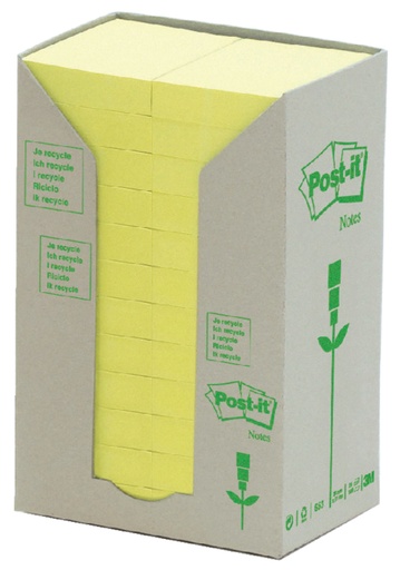 [392477] Memoblok Post-it 653 38x51mm recycled geel 24 stuks