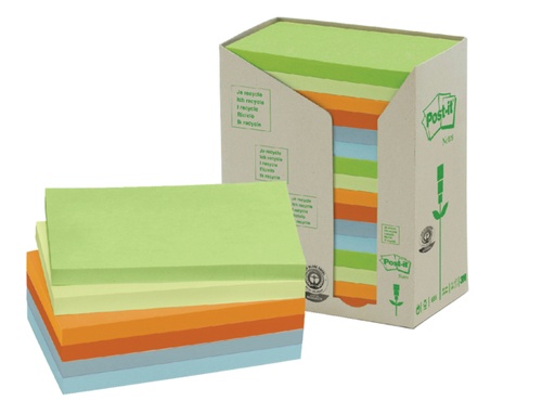 [392476] Bloc-mémos Post-it 655-RPT 76x127mm recyclé Arc-en-ciel pastel 16 pièces